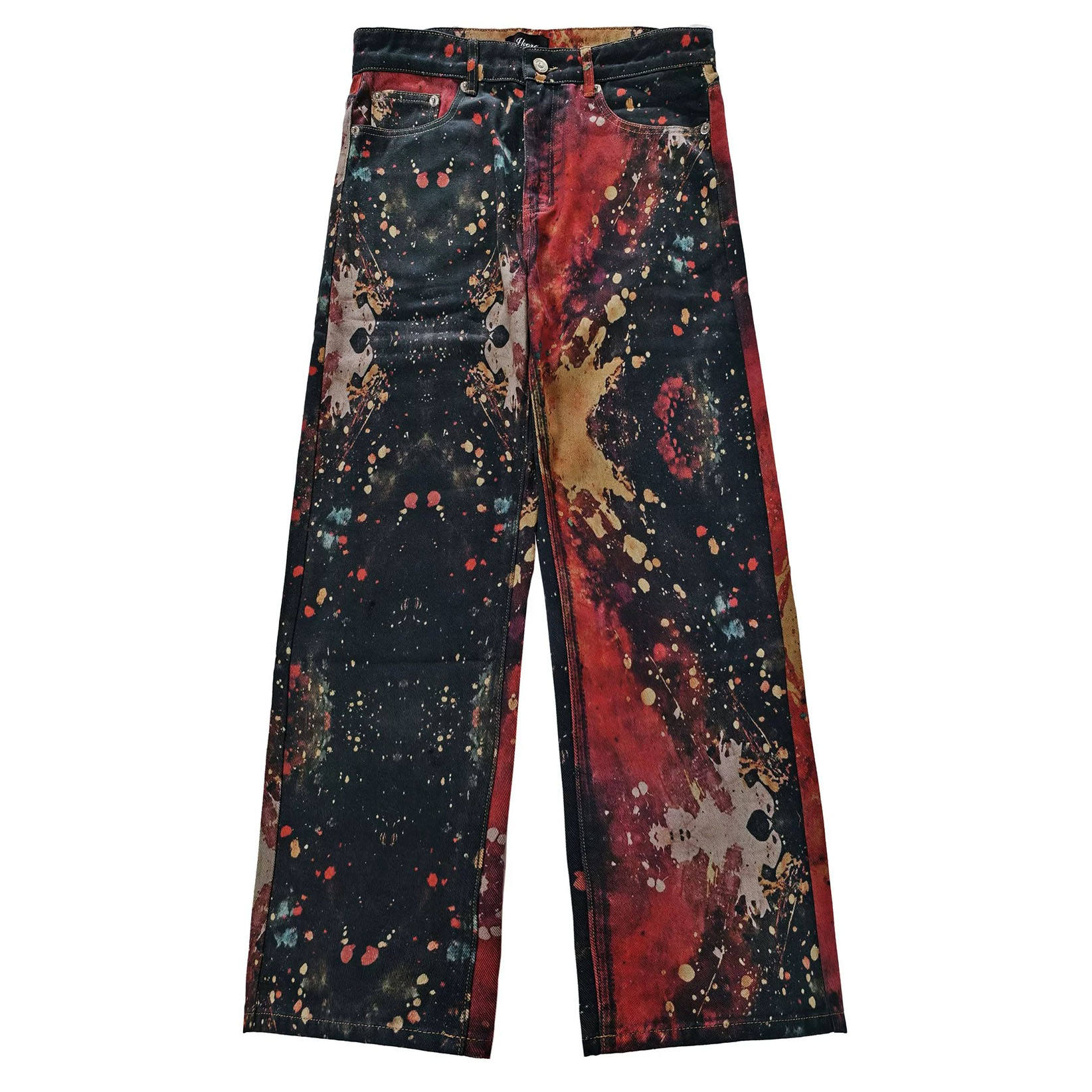 Men’s High Waist Straight Digital Printed Jeans Slim Fit Elastic Denim Fabric Breathable Creative Pattern Club Suit Blue Winter