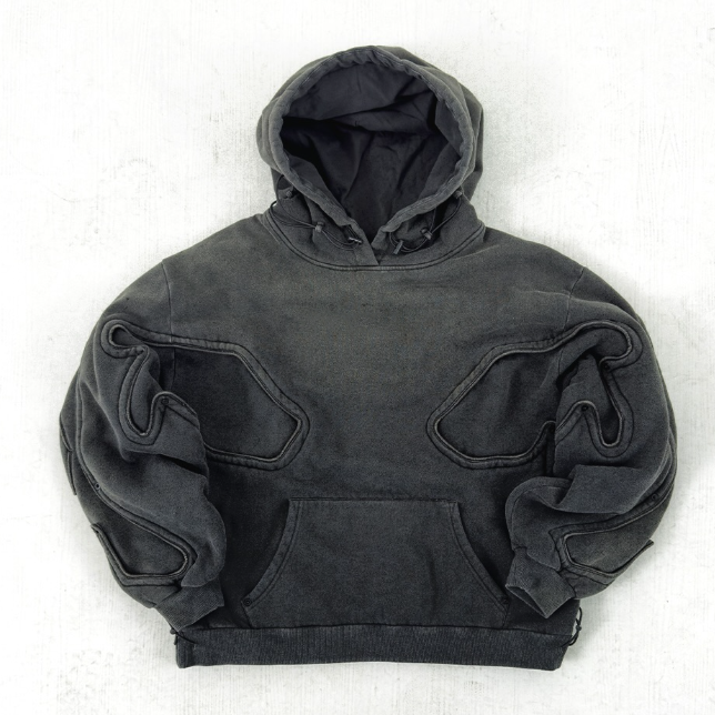 Luxurious custom-made high-quality 420g black cotton French terry net loose enzyme stone wash drawstring hoodie men’s clothing