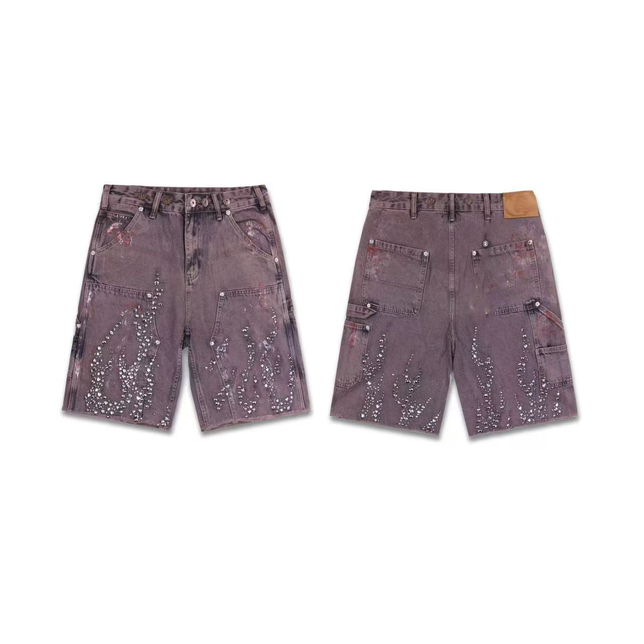 Men’s straight-leg stonewashed and plated denim shorts